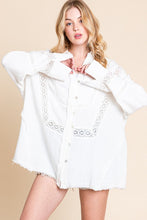 White Mineral Wash Trim Detail Button Down Top