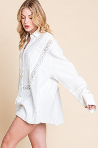 White Mineral Wash Trim Detail Button Down Top