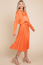 Orange High Waisted Pleated Midi Skirt