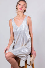 Silver V-Neck Sleeveless Sequin Mini Dress