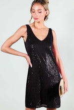 Black V-Neck Sleeveless Sequin Mini Dress