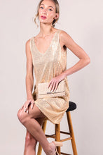 Gold V-Neck Sleeveless Sequin Mini Dress