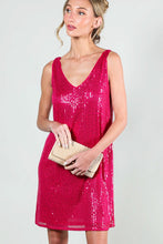 Fuchsia V-Neck Sleeveless Sequin Mini Dress