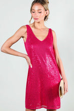 Fuchsia V-Neck Sleeveless Sequin Mini Dress