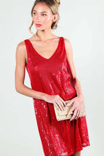 Red V-Neck Sleeveless Sequin Mini Dress