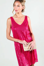 Fuchsia V-Neck Sleeveless Sequin Mini Dress