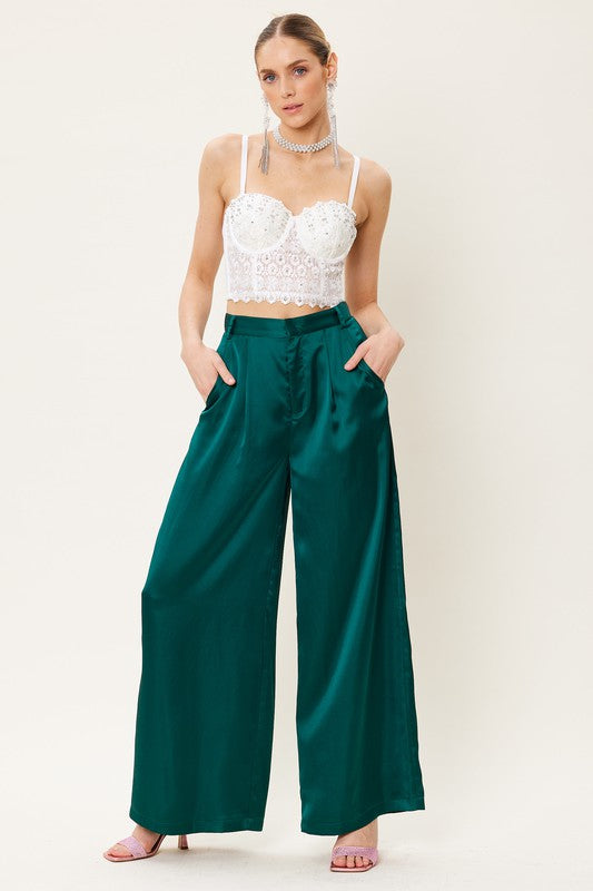 Satin wideleg trousers