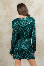 Green Sequin Glitter Holiday Party Wrap Mini Dress