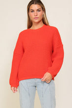 Red Waffle Stitch Round Neck Sweater