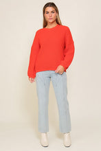 Red Waffle Stitch Round Neck Sweater