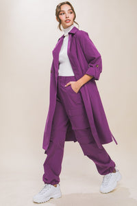 Violet Cargo Pants With Button Closure & Multiple Pockets