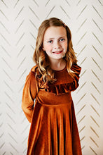 Kids Rust Velvet Ruffle Fancy Winter Holiday Dress