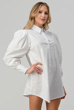 White Poplin Puff Long Sleeve Tunic Shirt Dress