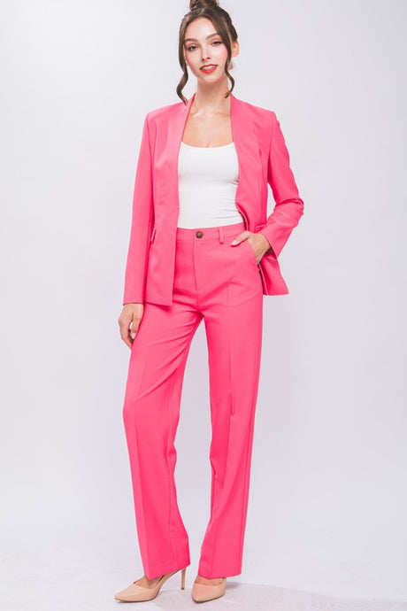 Coral Pink Formal Straight Leg Blazer Pants