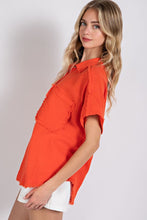 Tomato Raw Edge and Dolman Sleeve Popover Top