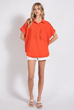 Tomato Raw Edge and Dolman Sleeve Popover Top