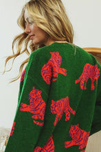 Jade/Orange Tiger Pattern Round Neck Sweater