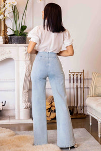 High Waist Denim Washed Stretch Pants