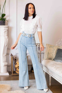 High Waist Denim Washed Stretch Pants