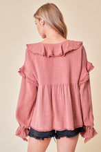 Brick Frayed Ruffle Blouse