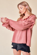 Brick Frayed Ruffle Blouse