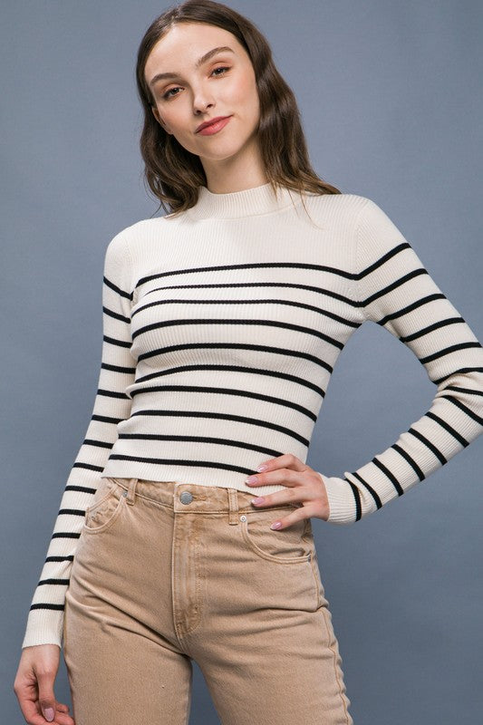 Women's Ribbed White Long Sleeve Sweater Top