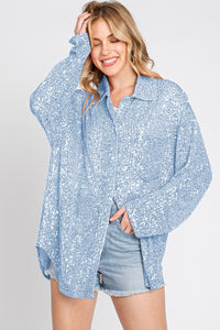 Blue Sequin Button Down Shirt