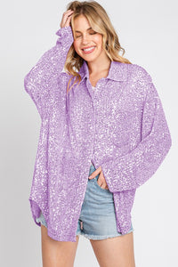 Lilac Sequin Button Down Shirt