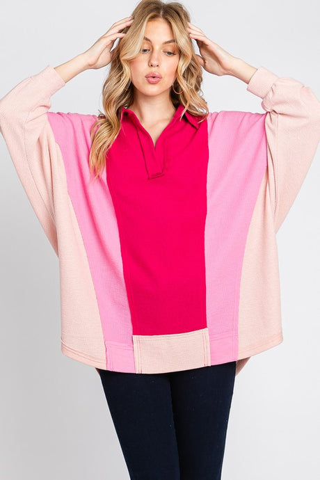 Pink Multi Colorblock Thermal Oversized Top