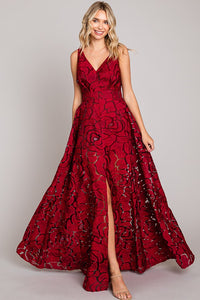 Red Bow Knot Ruffled Backless Sleeveless Gown