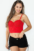 Red Pearl Criss Cross Pattern Corset Crop Top