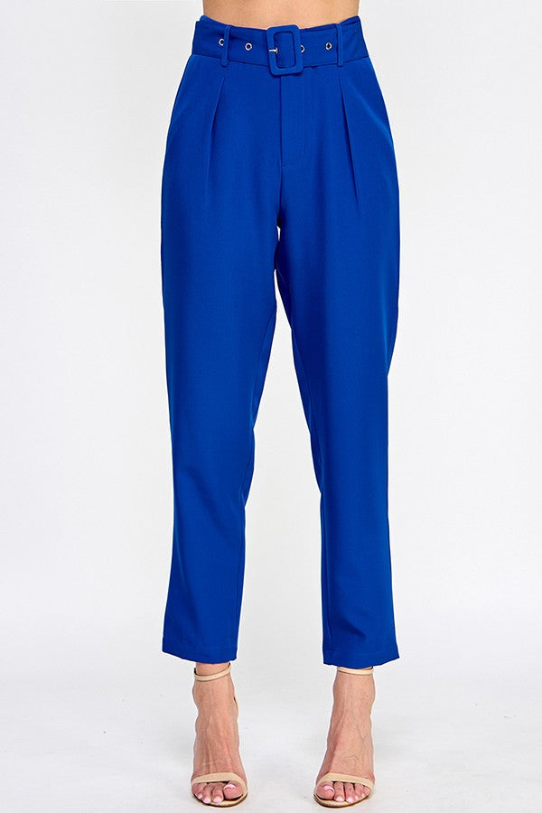 Blue High Waist Pants With Belt Detail – Aquarius Brand