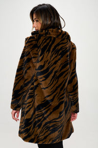 Zebra Brown Faux Fur Trench Coat