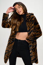 Zebra Brown Faux Fur Trench Coat