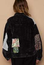 Black Button Down Contrast Patches Corduroy Jacket