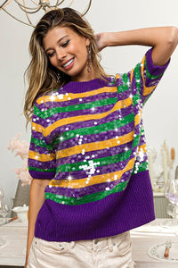 Purple Clear Sequin Mardi Gras Sweater