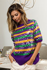 Purple Clear Sequin Mardi Gras Sweater