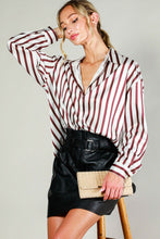 Brown Long Sleeve Button Down Striped Satin Shirt