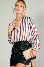 Brown Long Sleeve Button Down Striped Satin Shirt