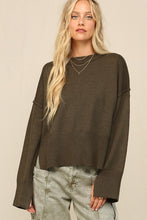 Dk Olive Notch Hem Crop Sweater