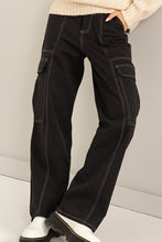 Black Contrast Stitch Twill Cargo Pants