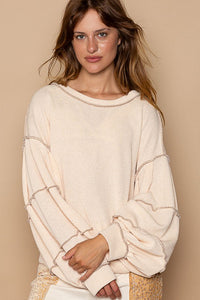 Cream Cut Sew Sweater Knit Exposed Seam Sweatshirt