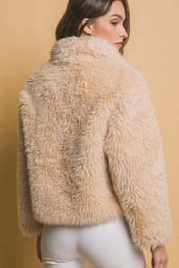 Khaki Mid Waist Faux Fur Coat