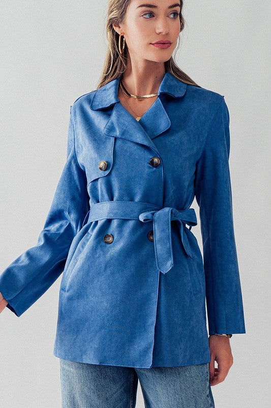 Blue suede 2025 trench coat