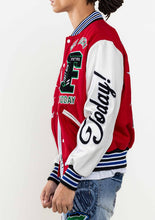 Red Get Lucky Today Varsity Jacket