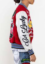 Red Get Lucky Today Varsity Jacket