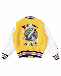 Yellow Searching Planet B Varsity Jacket