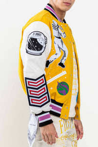 Yellow Searching Planet B Varsity Jacket