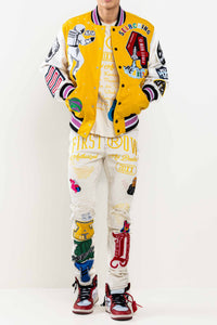 Yellow Searching Planet B Varsity Jacket