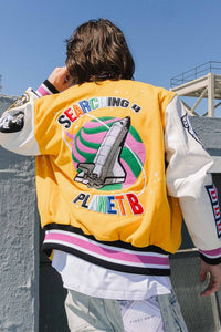 Yellow Searching Planet B Varsity Jacket